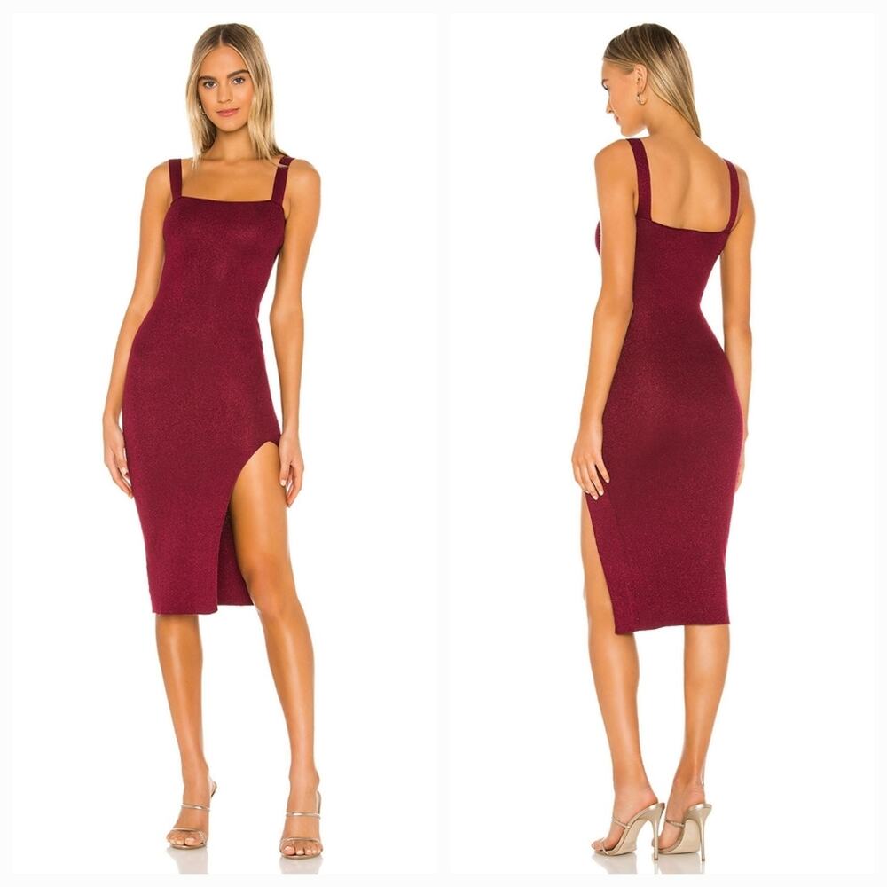 Superdown Zoe Square Neck Dress in Metallic Burgundy XS